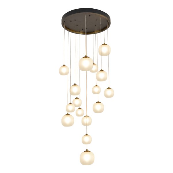 Plafonnier OKO 16 lumières blanc opal et doré, grand plafonnier décoratif 2